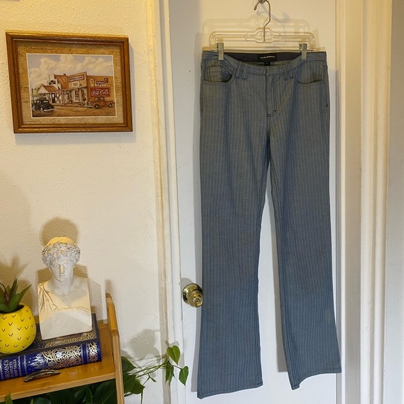 90s VTG Club Monaco Blue/Grey Herringbone Bootcut Mid-Rise Jeans Size 8 TALL - Picture 3 of 7
